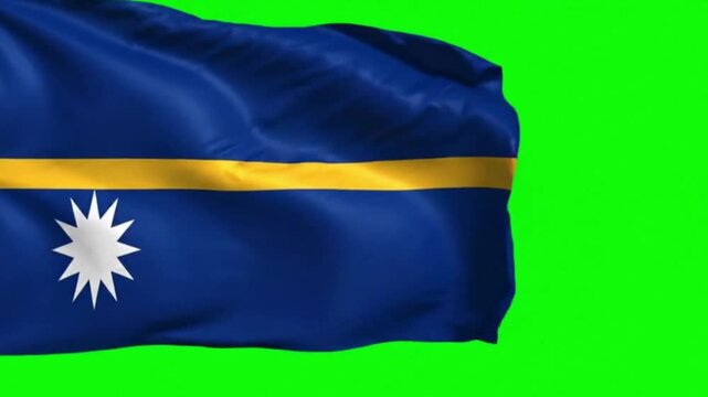 Nauru Flag Waving on Green Screen Background &ndash; Chroma Key Isolated 4K