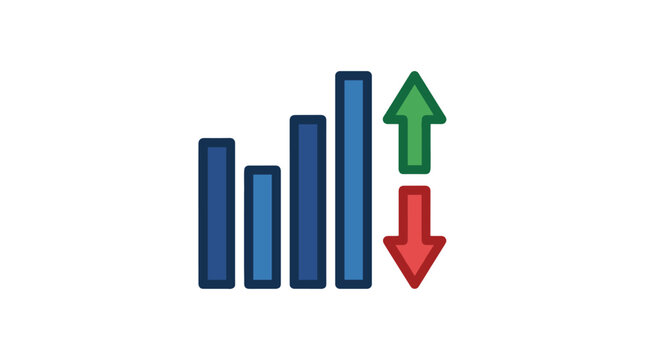 Bar chart icon with upward and downward arrows in solid style