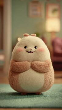 Cute Fluffy Hamster Character Smiling In Cozy Home