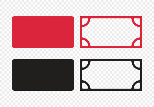 Minimal Two Rectangle Frame Border Vector icons Set with rounded corners solid and outline
in Black and red for Modern Design Templates