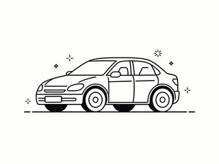 Fototapeta premium Modern Sedan Car Outline Drawing – Minimalist Line Art Vector Illustration