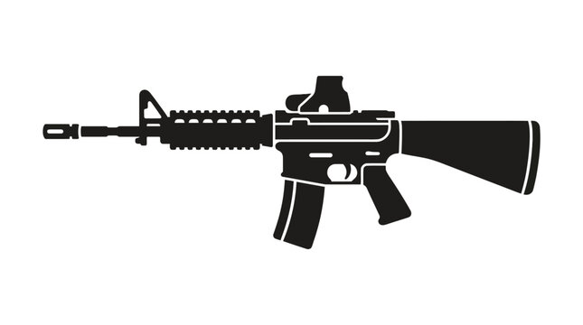 Military Assault Rifle Isolated on White Background with Realistic Details and Black Finish