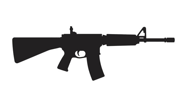 Military assault rifle isolated on white background with black shadow detail