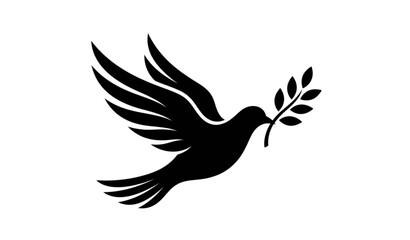 Fototapeta premium Flying Peace Dove Vector Silhouette with Olive Branch Elegant Minimal Bird Logo Design