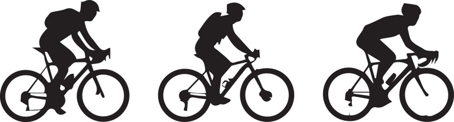 Obraz premium Cycling silhouette icon set illustration, bicycle rider vector artwork, sport design graphic, motion emblem symbol, minimalist fitness theme