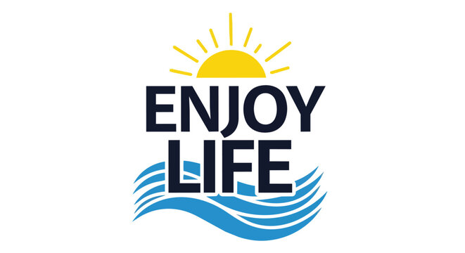 Motivational Enjoy Life Typography Design with Summer Sun and Blue Sea Waves