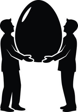 Two men collaborating to carry a large new creative egg vector illustration