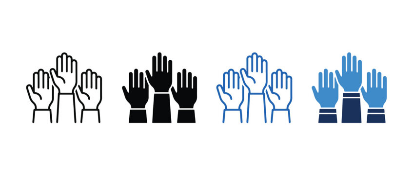Raised hands icon set. multiple hands up. voting and participation concept. vector illustration. Adobe Illustrator Artwork