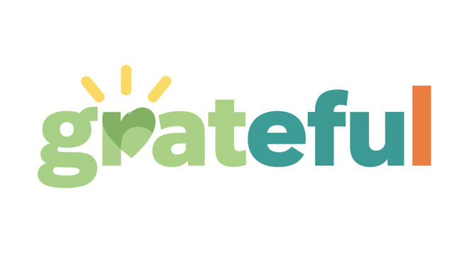 Positive Grateful Word Art Featuring Heart Symbol and Sunshine Rays for Wellness and Gratitude