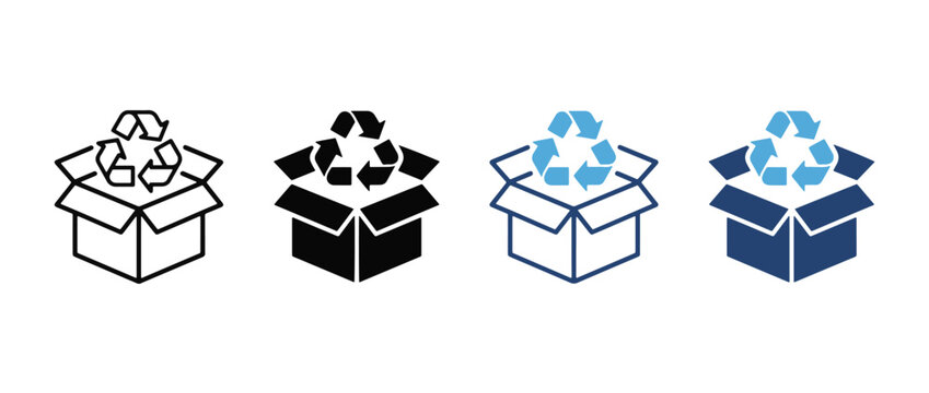 Recycling Package icon set. cardboard box with recycle symbol icons. eco-friendly packaging and waste management concept. vector illustration. Adobe Illustrator Artwork