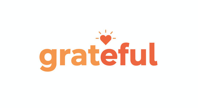 Grateful Typography Lettering with Heart and Sun Rays Icon for Inspiration