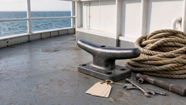 Ferry deck rope cleat inspection kit with blank service tags