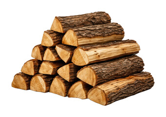 Obraz premium PNG Stacked firewood logs on white