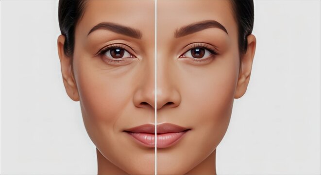Comparison of Woman Face Before and After Skin Rejuvenation and Cosmetic Treatment for Anti Aging Result