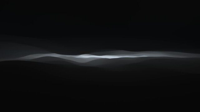 Abstract glowing sound waves pulse horizontally across a dark void background in a seamless 3D animation loop for music visualizers