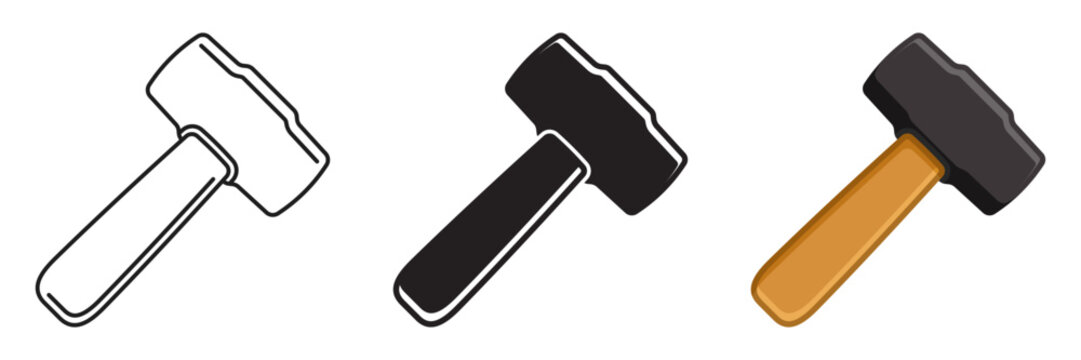 Hammer icon set collection in flat style. Mallet vector illustration on isolated background. Work tool sign business concept.