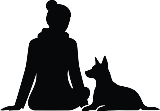 Woman sitting with her dog a loyal companion vector illustration