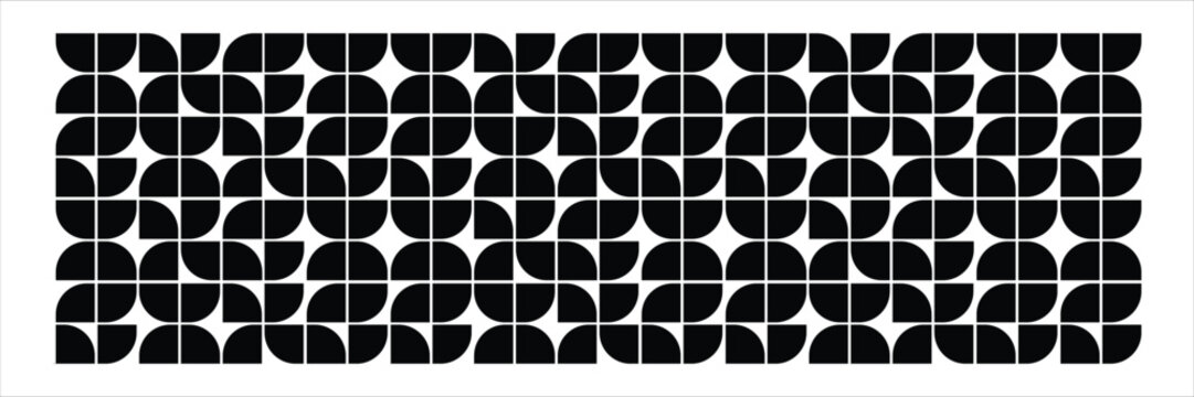 Mid century classic style quarter circles pattern in black and white shades for a unique banners, wall decor, textiles and interior design.
