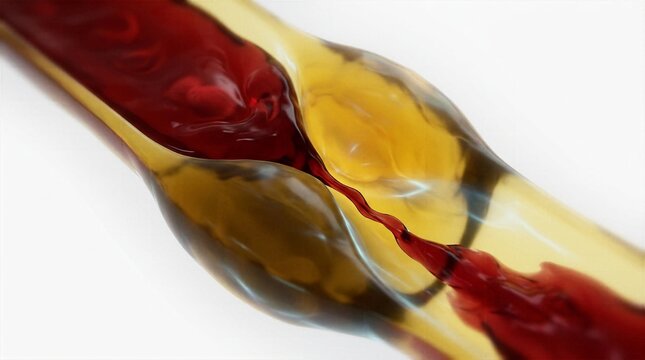 3d view of blood vessel interior showing liquid flow constriction and cholesterol plaque formation.