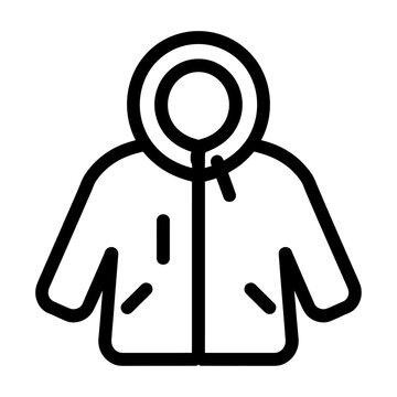 Vector icon of a hooded jacket, outerwear for cold weather protection