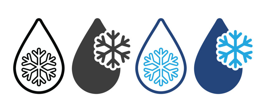 Cooling technology icon set. water drop with snowflake. cold temperature and freshness concept. vector illustration. . Adobe Illustrator Artwork