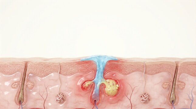 3D illustration of skin pore detoxification, showing cleaning process and removal of blockage for clear skin, dermatological skincare concept.