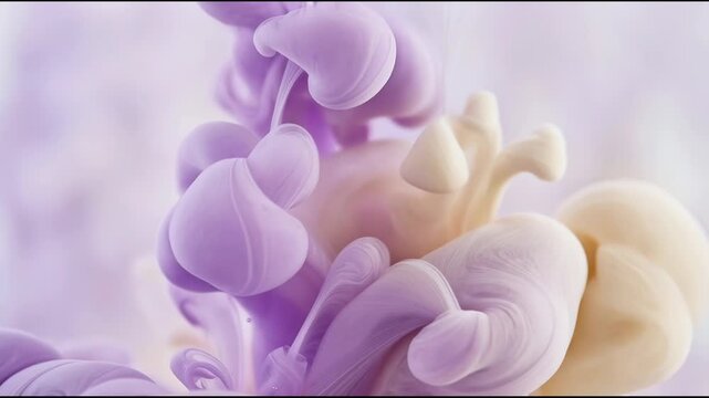 Abstract pastel purple and cream ink swirling in water