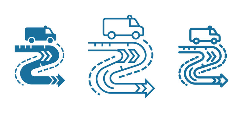 Smart cargo delivery route icon set for efficient supply chain logistics