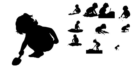 Child Digging in Sand Silhouette © 99___Designer