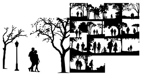 Obraz premium Couple Strolling in a Park Silhouette