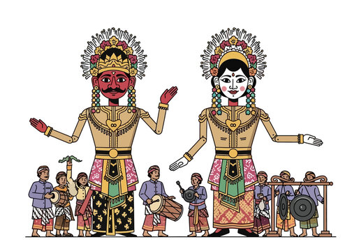 Ondel-Ondel Illustration: Traditional Betawi Puppets with Musicians