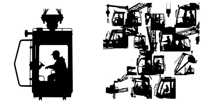 Crane Operator in Cab Silhouette