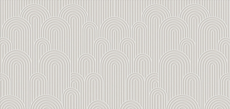 Minimalist abstract pattern of raised curved arches and vertical lines in soft neutral tones.