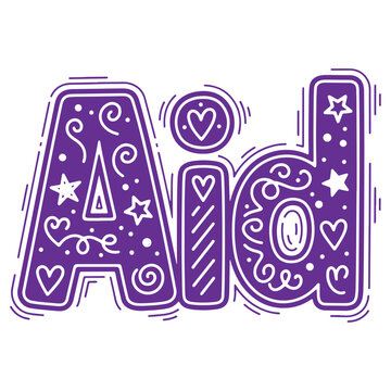 Decorative purple and white illustration of the word AIO with ornate letters and symbols isolated on transparent background
