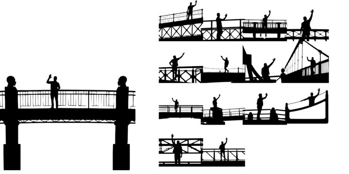 Man Waving From A Bridge Silhouette