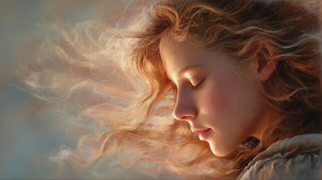 Dreamy Female Portrait With Flowing Hair and Soft Light