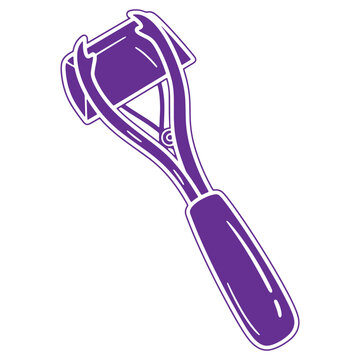 Purple graphic illustration of an eyelash curler tool isolated on transparent background