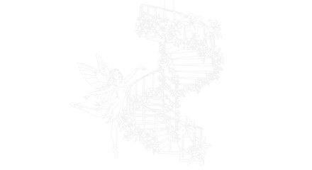 Obraz premium Elegant Floral Spiral Staircase - Whimsical Dreamscape Illustration