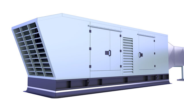 AHU - Air Handling. Ventilation Unit. front view slightly from the side. 3D rendering isolated on white background. Ideal for professionals, educational, engineering, industrial design