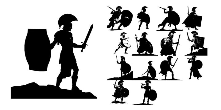 Roman Gladiator with Shield and Sword Silhouette