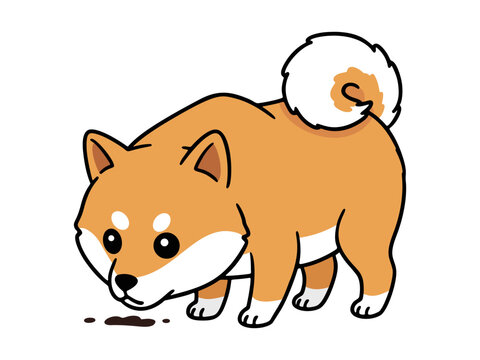 Cartoon Shiba Inu Puppy Sniffing the Ground