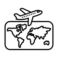 Travel airplane flying over world map vector icon for global tourism and flight routes © Glows