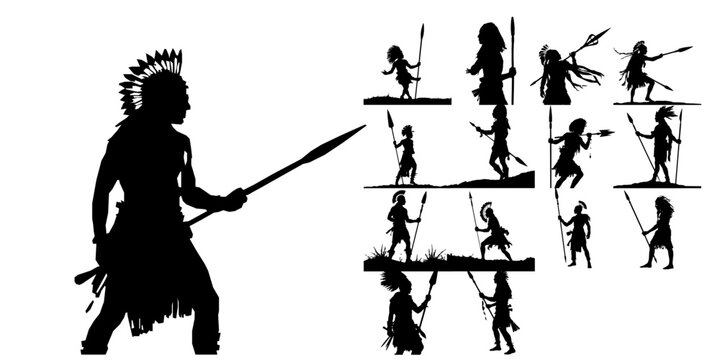 Indigenous Warrior with Spear Silhouette
