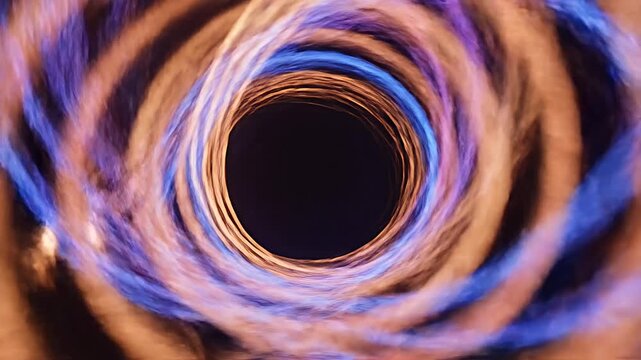 Interlocking blue and orange light trail loops.