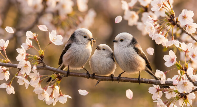 Parent bird feeding chicks in nest