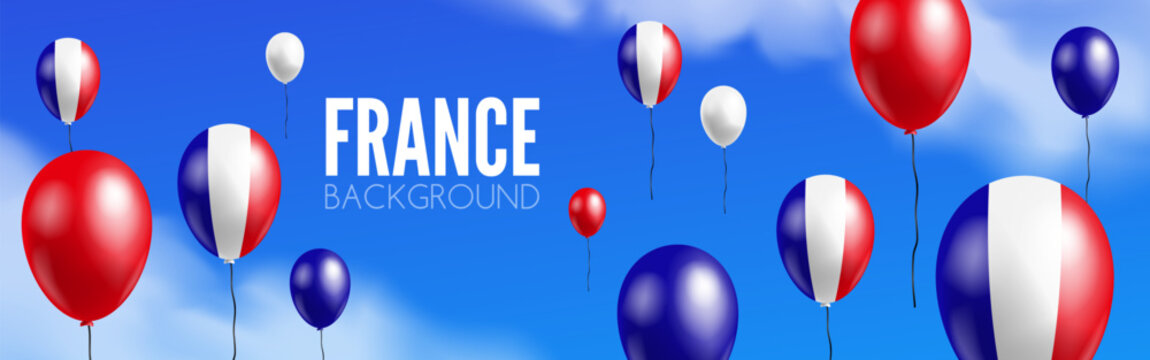 france colors flag balloons on the sky background banner vector illustration