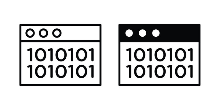 Binary code icon Silhouette and outline vectors