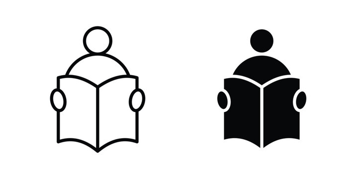 Book open reader icon Silhouette and outline vectors