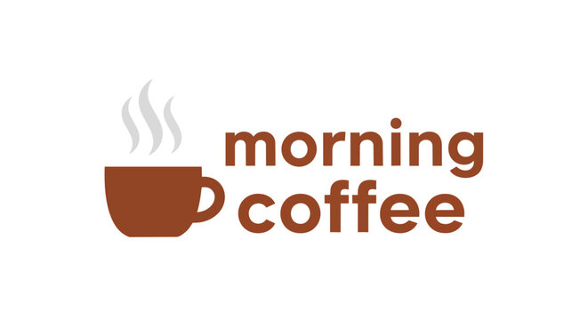 Morning Coffee Text Design with Steaming Cup Icon