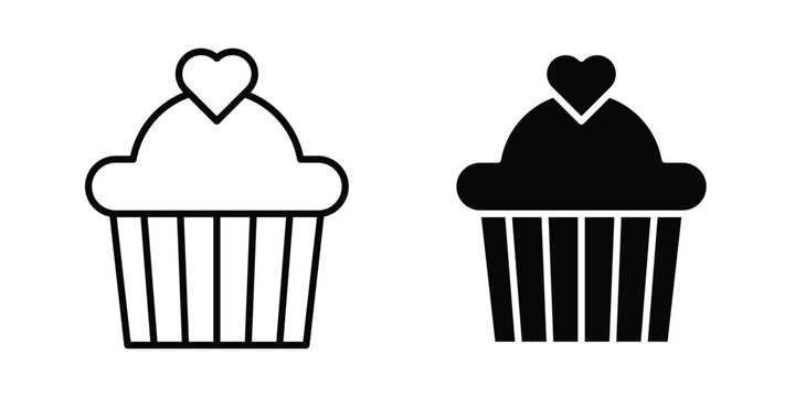 Cupcake icon Silhouette and outline vectors
